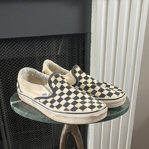 Vans Black and Cream Checkerboard Slip-Ons